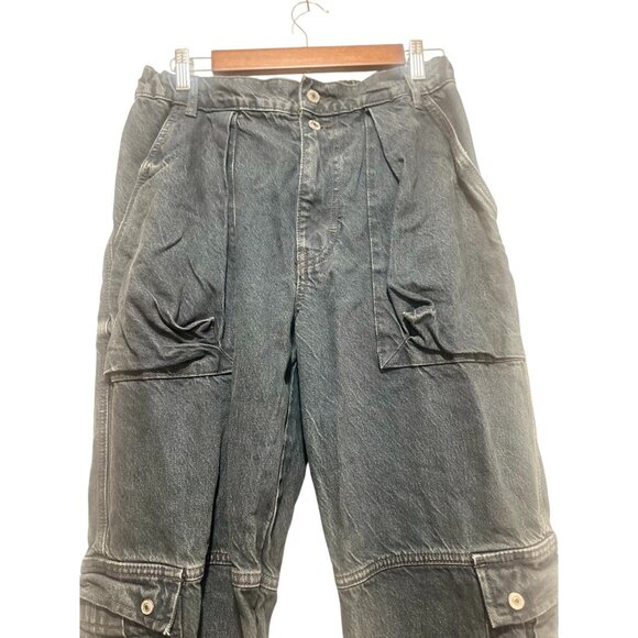 Free People Marx Slouchy Cargo Pants Women 26 Wash Black Wide Leg Grunge Utility - Picture 8 of 16